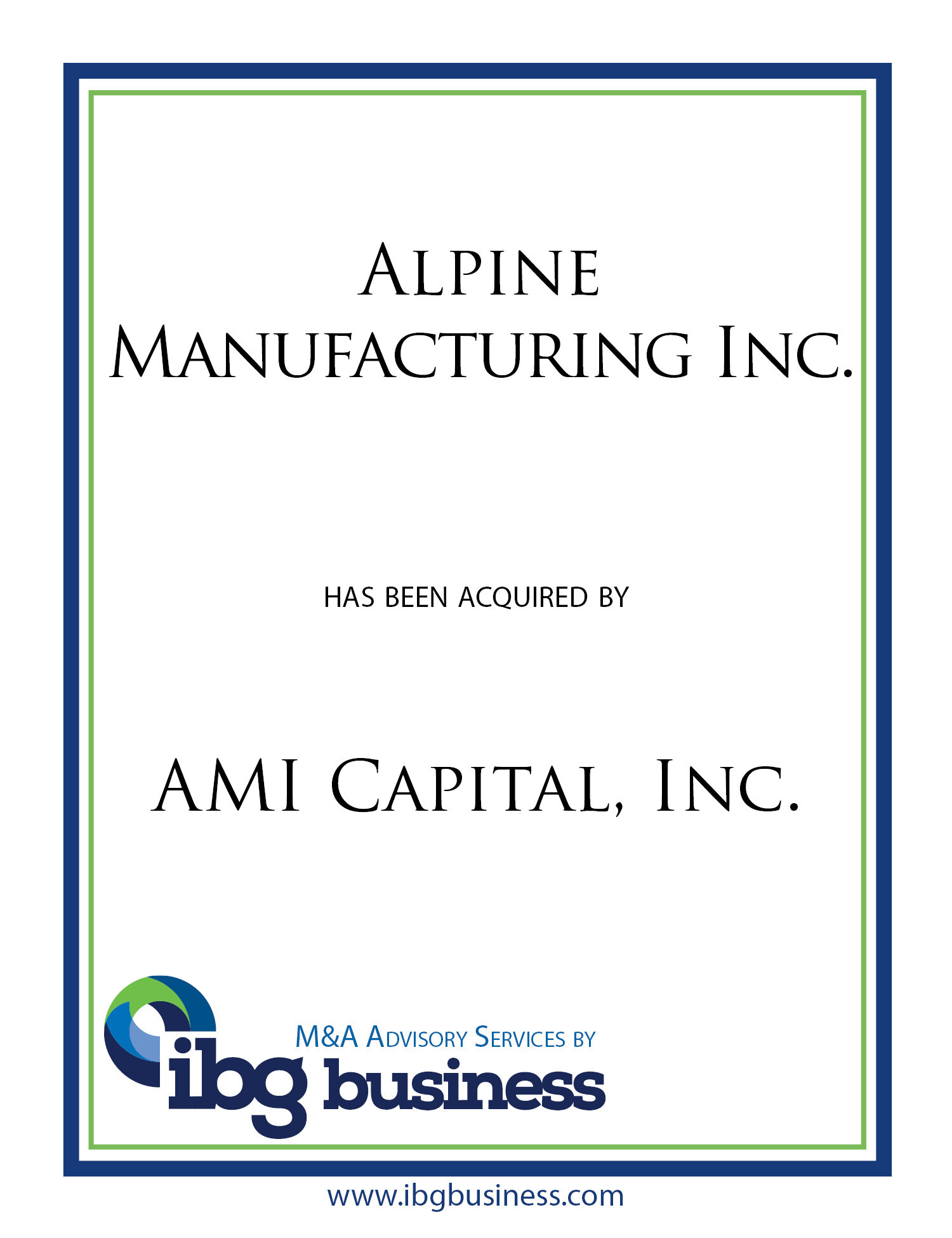 Alpine Manufacturing & AMI Capital